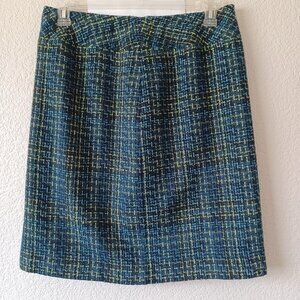 Norton McNaughton Fully Lined Teal/Green/Black Tweed Pencil Skirt, Size 10
